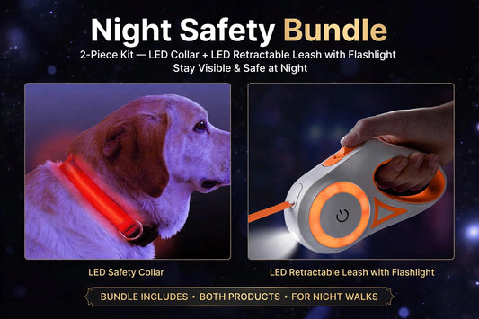Night Safety Bundle - 2-Piece Kit — LED Collar + LED Retractable Leash with Flashlight